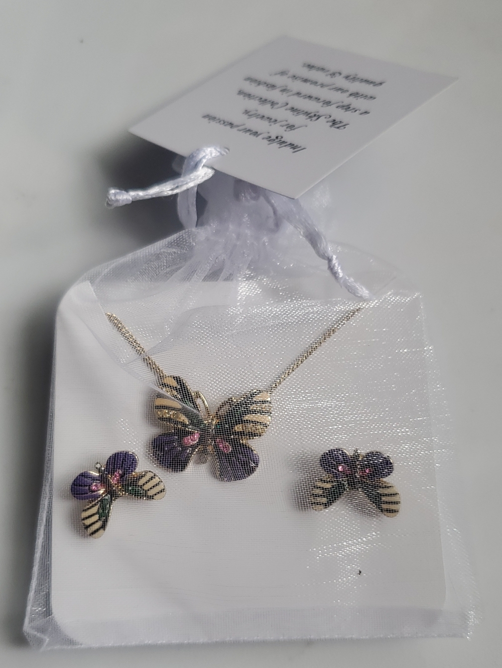 NWT Butterfly Pendant Necklace and Earring Set - Purple & Gold